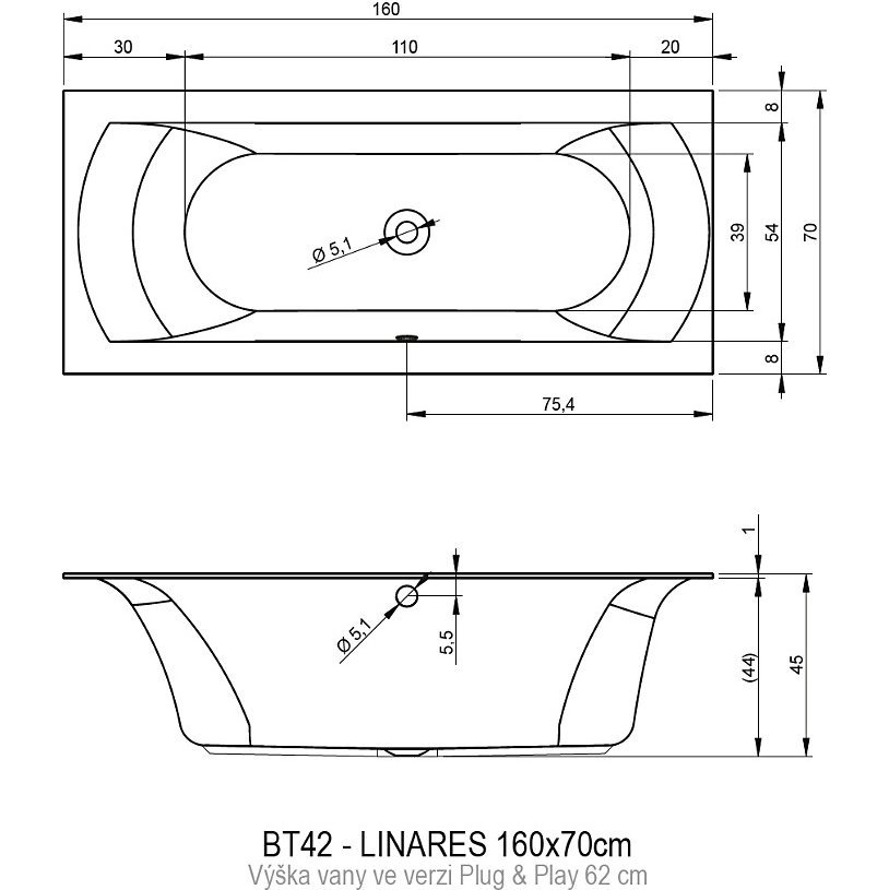 Акриловая ванна RIHO LINARES 160 RIGHT - PLUG&PLAY, BD5100500000000, 750х430х620, белый от магазина gidro-z