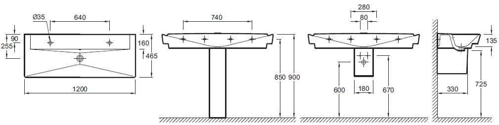Подвесная раковина Jacob Delafon Reve 120х46,5х13,5 см, с одним отверстием для смесителя слева и одним отверстием справа, санфарфор от магазина gidro-z