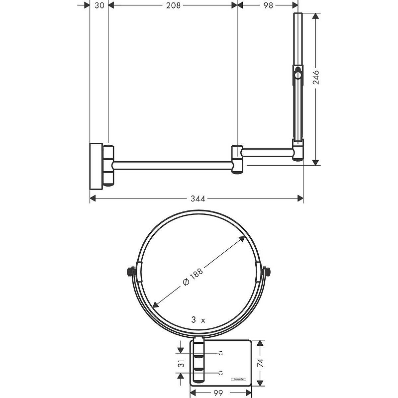 Косметическое зеркало Hansgrohe AddStoris 41791000 с увеличением Хром от магазина gidro-z