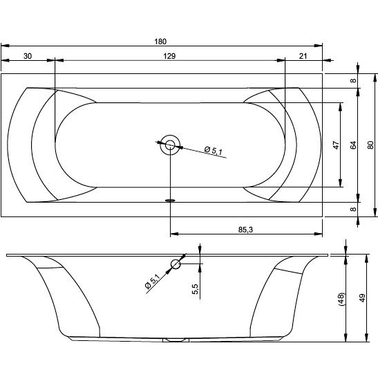 Акриловая ванна RIHO LINARES VELVET 180x80 см , BT4610500000000, 800х430х600, белый от магазина gidro-z
