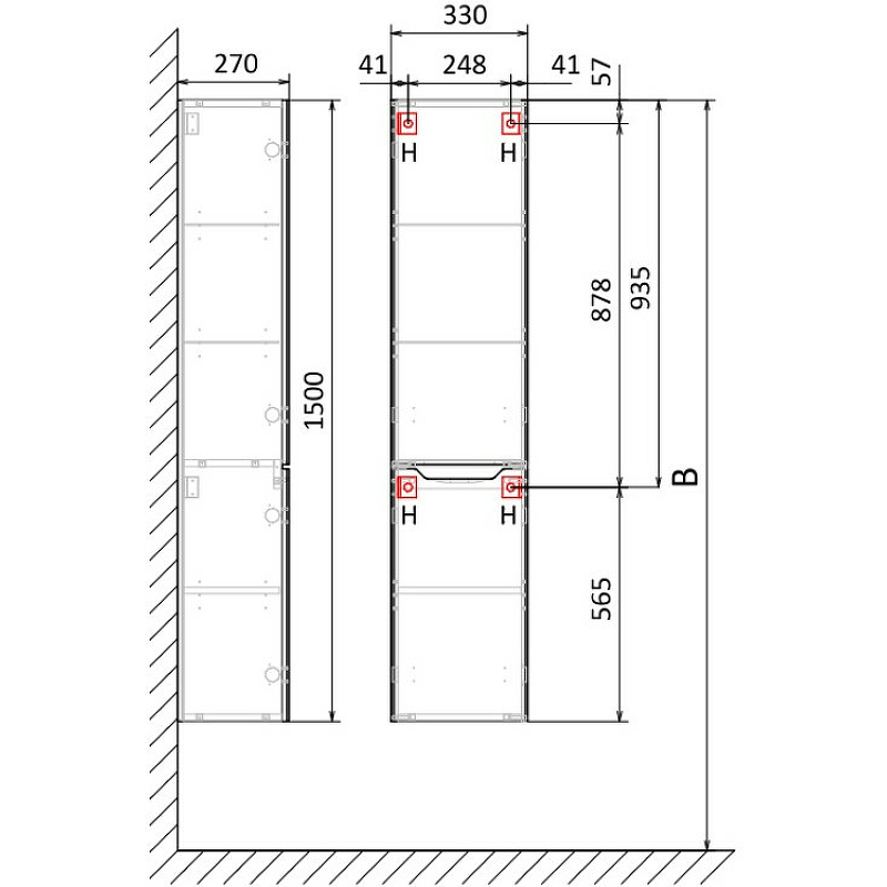 Шкаф пенал Jorno Slide 33 Sli.04.150/P/A подвесной Антрацит от магазина gidro-z