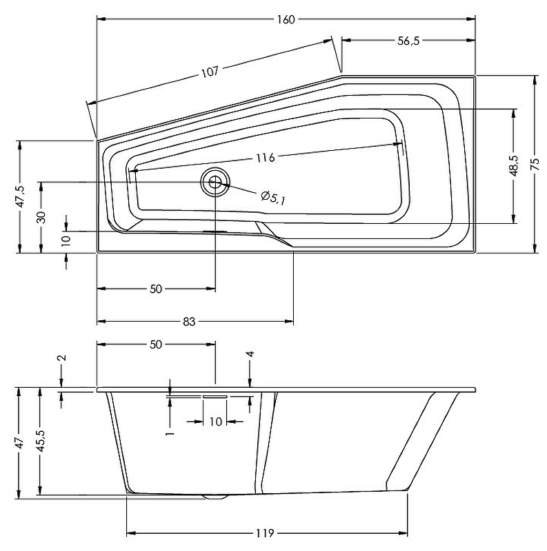 Акриловая ванна Riho Rething Space 160х75 R B111001005 (BR1300500000000) без гидромассажа от магазина gidro-z