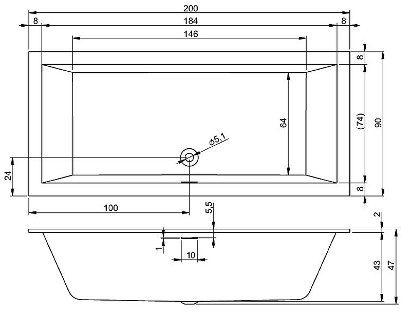 Акриловая ванна Riho Rething Cubic 200х90 B110001005 (BR1200500000000) без гидромассажа от магазина gidro-z