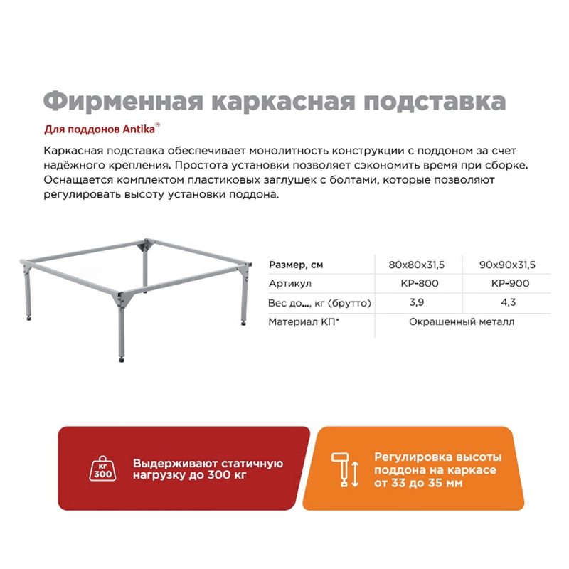 Каркас для душевого поддона Antika 0,8х0,8х0,15 квадрат ВИЗ от магазина gidro-z