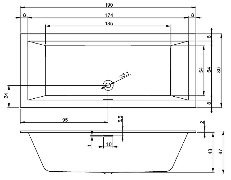 Акриловая ванна Riho Rething Cubic 190х80 B108001005 (BR1000500000000) без гидромассажа от магазина gidro-z