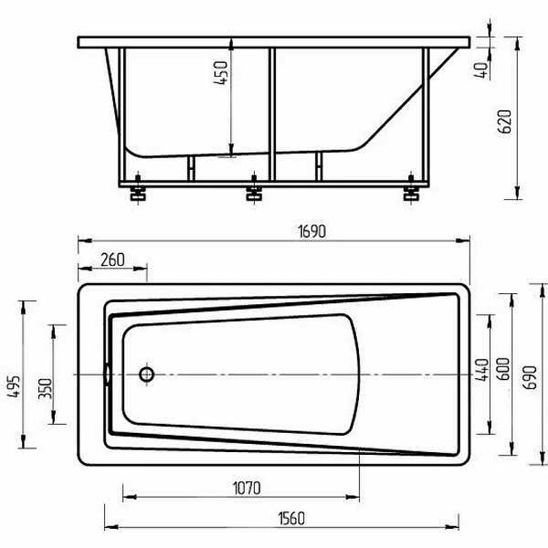 Акриловая ванна Aquatek Либра 170х70 LIB170-0000020 без гидромассажа с фронтальной панелью с каркасом (вклеенный) со слив-переливом от магазина gidro-z