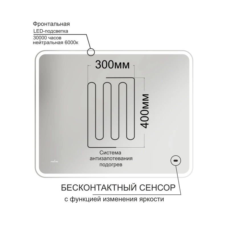 Зеркало MIXLINE Турин-2 1000х800 ШВ бесконтактный сенсор,светодиодная подсветка+подогрев от магазина gidro-z