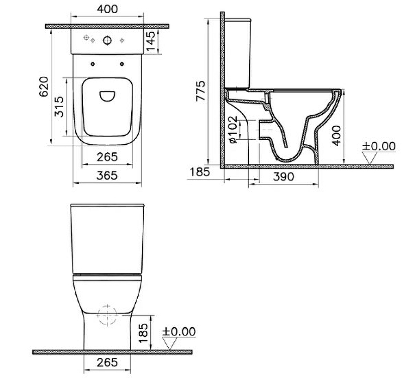 Унитаз компакт Vitra Integra Square Open-Back 9833B003-7205 с бачком и сиденьем Микролифт от магазина gidro-z