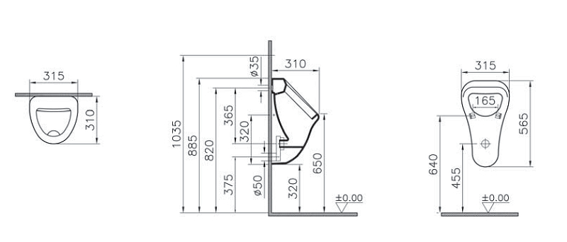 Писсуар Vitra Arkitekt 6201B003-0199 подвод сзади от магазина gidro-z