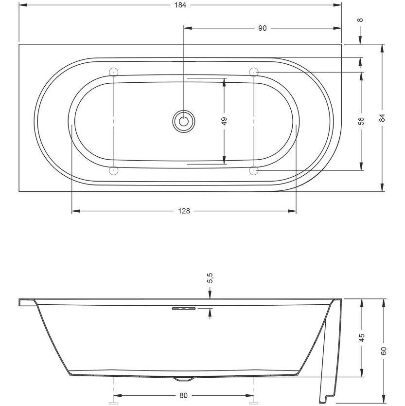 Акриловая ванна RIHO DESIRE R 184x84, BD0500500000000, 840х450х600, белый от магазина gidro-z