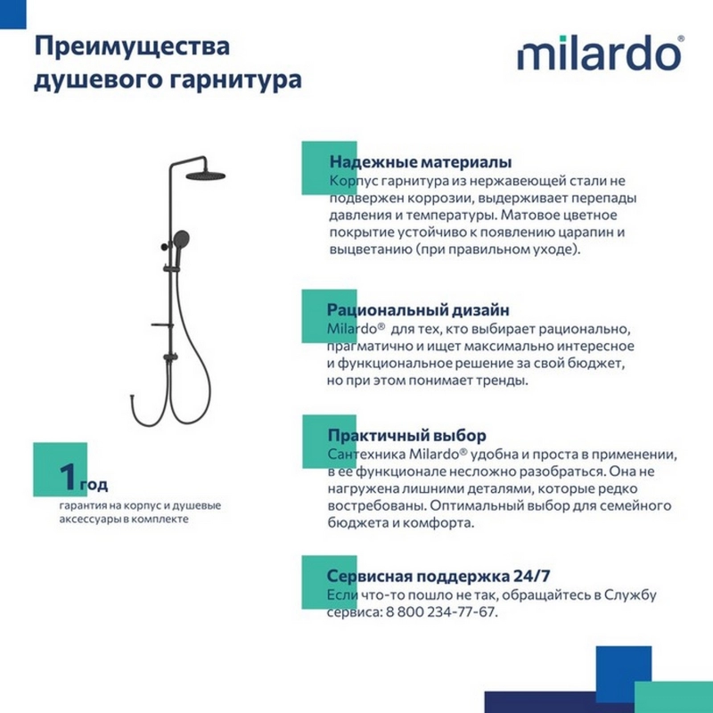 Душевой гарнитур Milardo ILSBL3FM76 Ideal Spa 819-1139 мм ЧЕРНЫЙ от магазина gidro-z