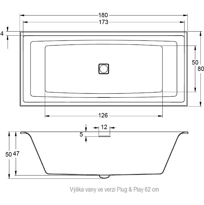 Акриловая ванна RIHO STILL SQUARE - PLUG&PLAY L 180x80, BD1200500000000, 800х450х620, белый от магазина gidro-z