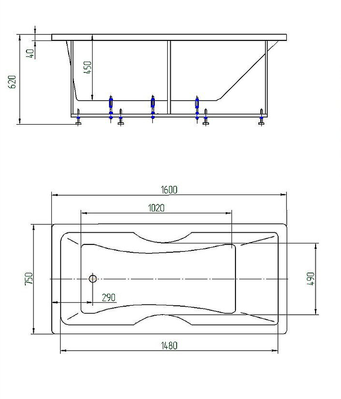 Акриловая ванна Aquatek Феникс 160x75 FEN160-0000022 без гидромассажа с фронтальной панелью с каркасом (разборный) со слив-переливом (слева) от магазина gidro-z