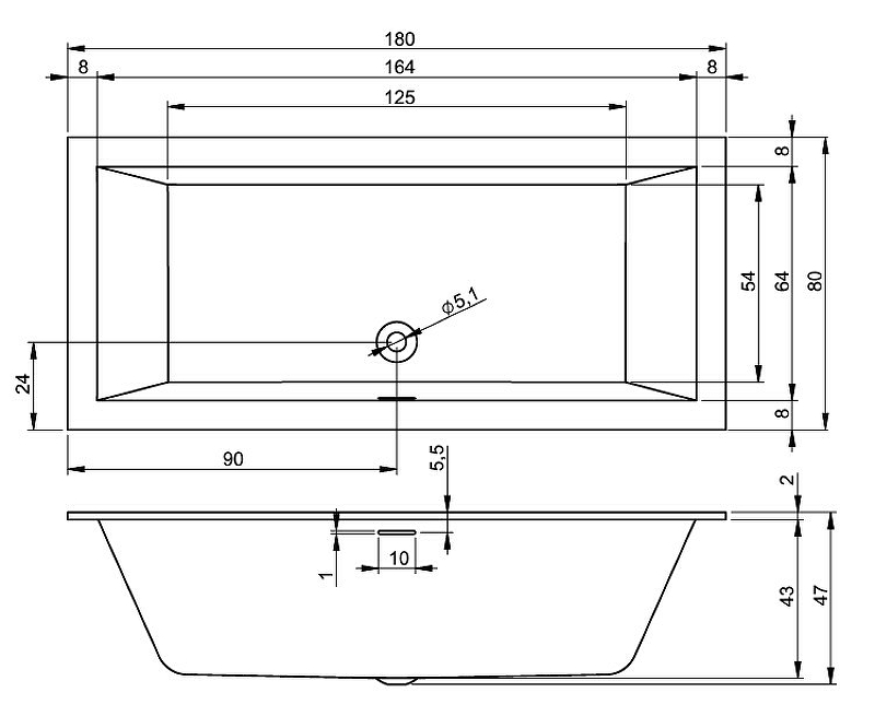 Акриловая ванна Riho Rething Cubic 180х80 B106001005 (BR0800500000000) без гидромассажа от магазина gidro-z