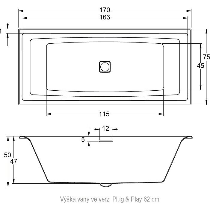 Акриловая ванна RIHO STILL SQUARE - PLUG &amp; PLAY 170x75, BD1300500000000, 750х450х620, белый от магазина gidro-z