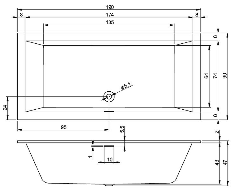 Акриловая ванна Riho Rething Cubic 190х90 B109001005 (BR1100500000000) без гидромассажа от магазина gidro-z