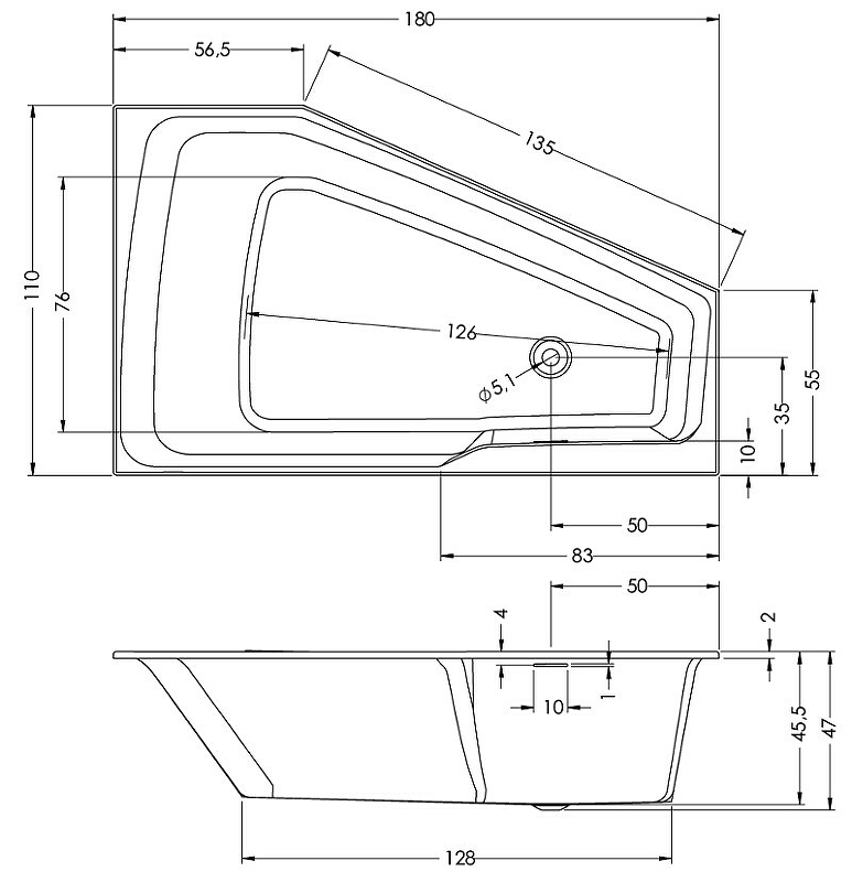 Акриловая ванна Riho Rething Space 180х110 L B116001005 (BR1800500000000) без гидромассажа от магазина gidro-z