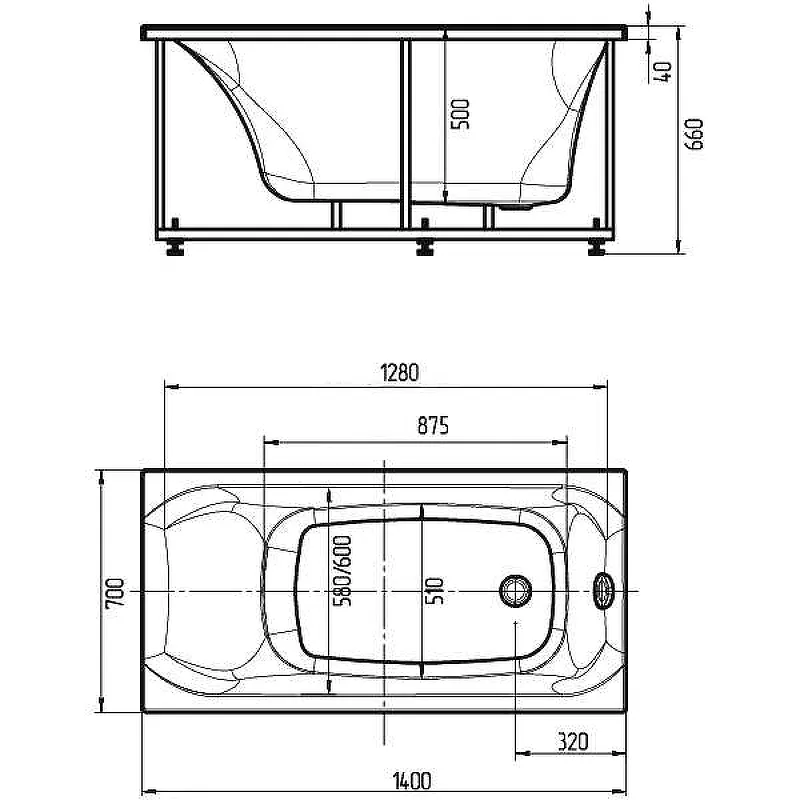Акриловая ванна Aquatek Альфа 140х70 ALF140-0000005 без гидромассажа с фронтальной панелью с каркасом (вклеенный) со слив-переливом (слева) от магазина gidro-z