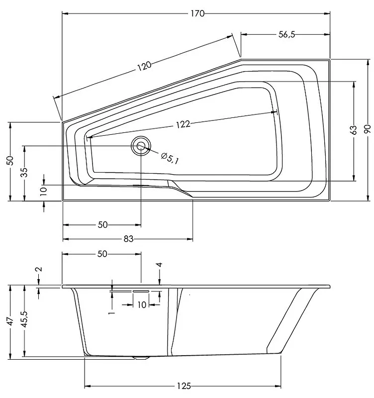 Акриловая ванна Riho Rething Space 170х90 R B113001005 (BR1500500000000) без гидромассажа от магазина gidro-z