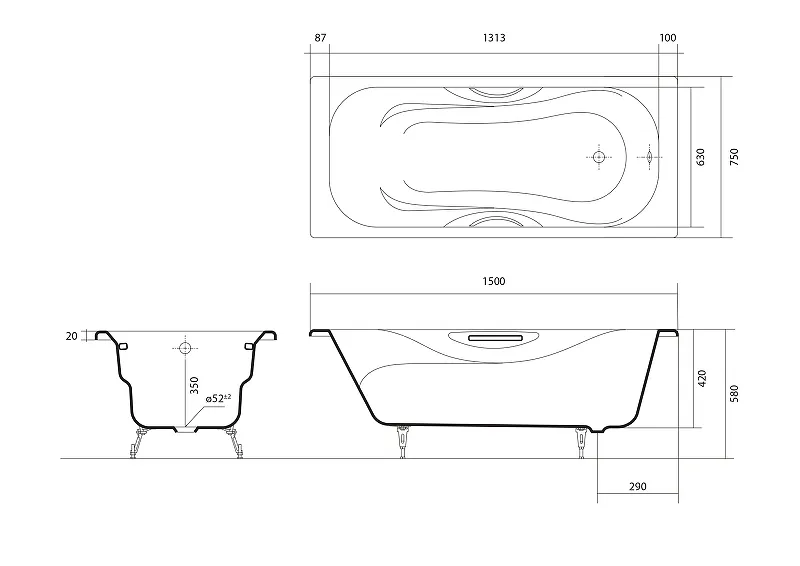 Чугунная ванна Aquatek Гамма 150x75 AQ8050FH-00 без антискользящего покрытия от магазина gidro-z