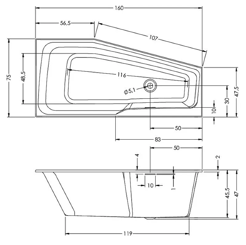 Акриловая ванна Riho Rething Space 160х75 L B112001005 (BR1400500000000) без гидромассажа от магазина gidro-z