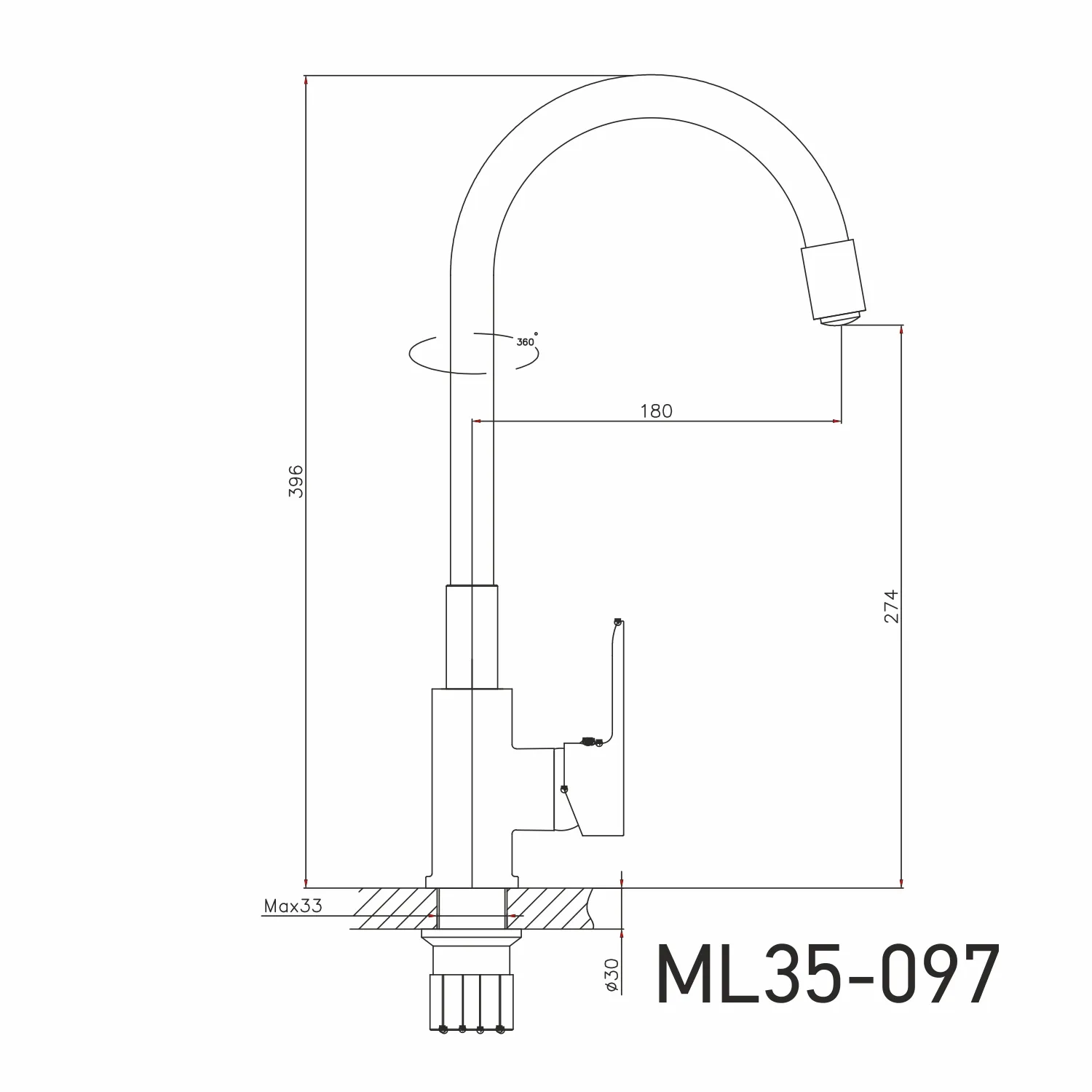 Смеситель для кухни 35к MIXLINE ML35-097 гибкий излив, б/отв, боковая, черный от магазина gidro-z