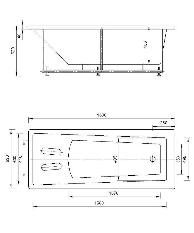 Акриловая ванна Aquatek Либра 170х70 LIB170-0000021 без гидромассажа с фронтальной панелью с каркасом (разборный) со слив-переливом (слева) от магазина gidro-z