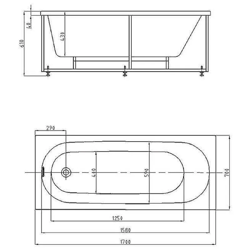 Акриловая ванна Aquatek Оберон 170х70 OBR170-0000010 с гидромассажем с фронтальной панелью с каркасом (разборный) со слив-переливом (слева) от магазина gidro-z