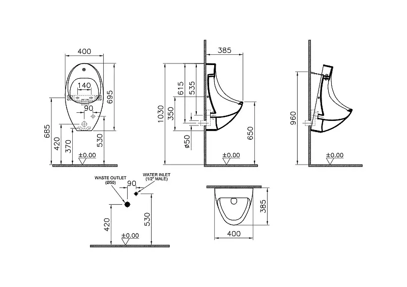 Писсуар Vitra Arkitekt 4106B003-5597 (4106B003-5200) подвод воды сзади с инфракрасным датчиком от магазина gidro-z