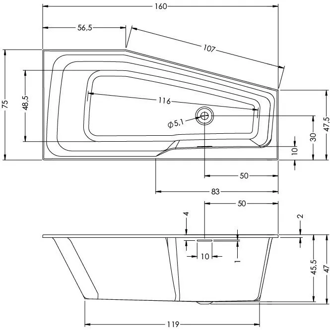 Отдельностоящая ванна RIHO RETHINK SPACE 160x75 L, BD82C0500000000, белый от магазина gidro-z