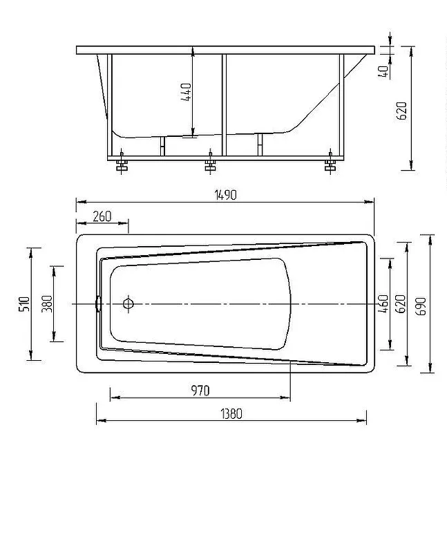 Акриловая ванна Aquatek Либра 150х70 LIB150-0000024 без гидромассажа с фронтальной панелью с каркасом (разборный) со слив-переливом (слева) от магазина gidro-z